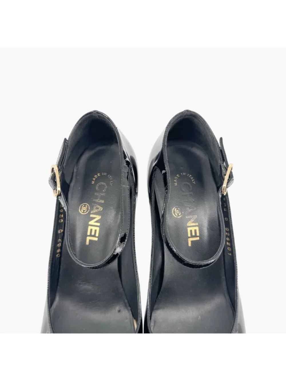 Chanel Platform Pumps Size 38 US 7-7.5 Black Patent Cap Toe Mary Jane Mid Heel - Picture 5 of 15